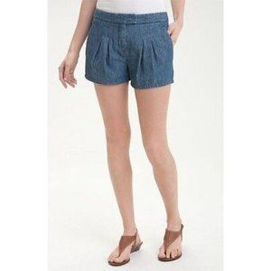 THEORY Dalassa WILE Pleated DENIM Dress Shorts INDIGO Pockets 10 $175
